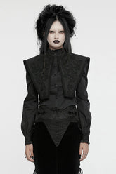 Black Stand Collar Ruffle Lace-Up Women's Gothic Blouse